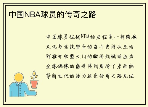 中国NBA球员的传奇之路